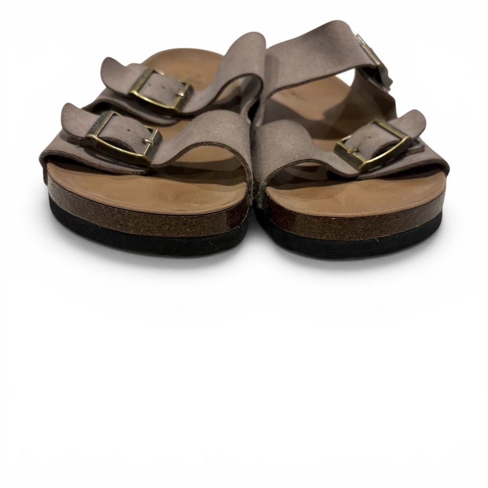 Skechers Luxe Foam Women's Size 7 Taupe Buckle Slide Sandals TPE Cork Midsole - Picture 4 of 10
